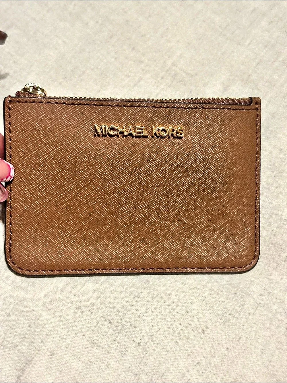 Michael Kors Jet Set Travel Leather Brown Zip Card Holder NWT